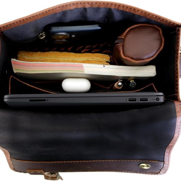 Leather messenger bag shoulder bag cross body vintage messenger bag for women & - Picture 4 of 9